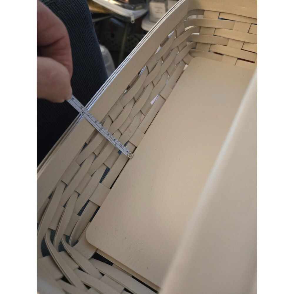 2002 Longaberger 13" Rectangle Fixed Center Handle Upcycled Antique White Basket - Picture 13 of 14